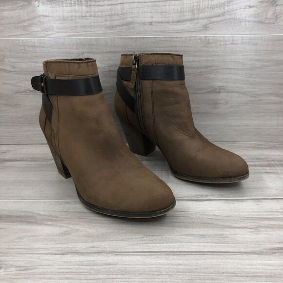 Franco Sarto Ankle Boots Womens 8M Dotty Brown Leather Zip Booties - Picture 4 of 11